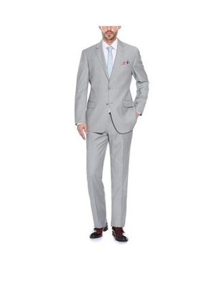 Renoir Suits - Renoir Fashion Verno Men's Grey  Solid Pattern Classic Fit Polyester Suit