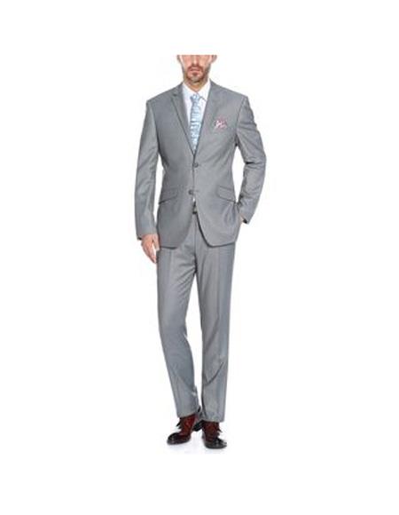 Renoir Suits - Renoir Fashion Verno Men's Grey  Solid Pattern Slim Fit Two Piece Polyester Suit
