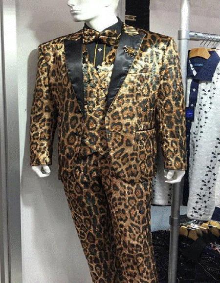 Tan Tuxedo - Khaki Tuxedo Mens Animal Print Exotic Skin Leopard - Animal Print Tuxedo Vested Suit Brown ~ Tan