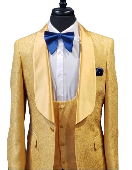 Men's 1 Button Gold Paisley Dinner Jacket with shawl Lapel
