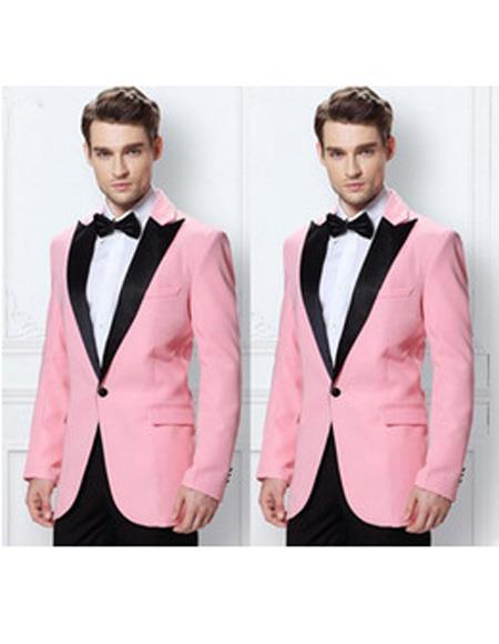 Men's Pink Peak Lapel One Button Blazer