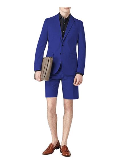 Napier grænseflade kjole Navy Blue Notch-Lapel Two-Button Mens Short Pants Suit