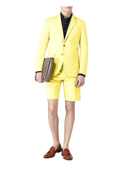 Mens Short Pants Suit Set Mens Yellow Suit For Men Two Button 