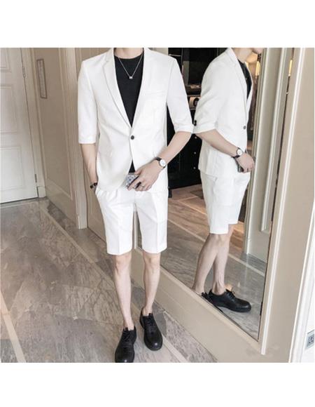 cream shorts and blazer suit