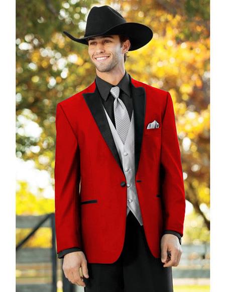 Men's Red  One Button Suit