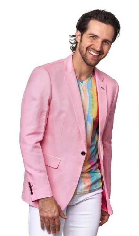 Style#-B6362 Men's Linen Blazer - Pink