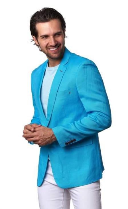 Men's Linen Blazer - Turquoise