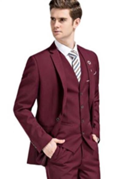 Brand: Caravelli Collezione Suit - Caravelli Suit - Caravelli italy Men's Slim Fit Suit Burgundy 