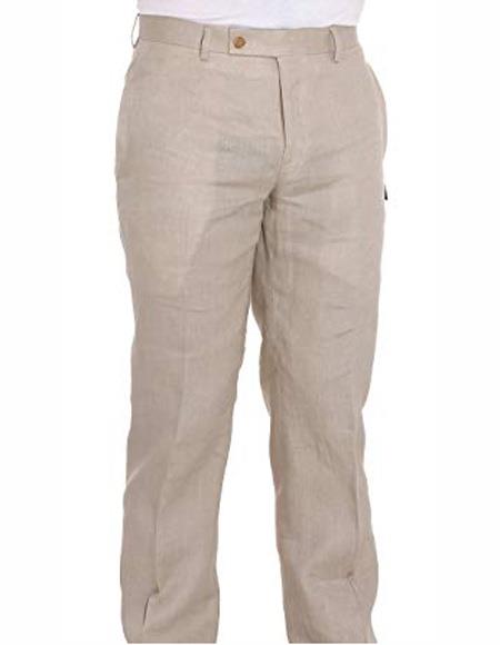 Men's Summer Linen Dress Pants Ivory  Flat Front Pant