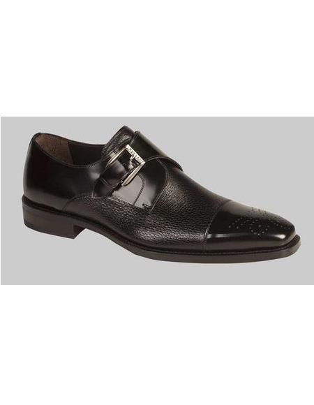 Men's Black Cap Toe Monk Strap Style- Men's Buckle Dress Shoes