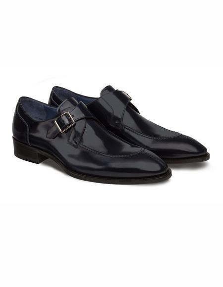 Men's Slip Toe Blue Monk Strap Shoe- Men's Buckle Dress Shoes