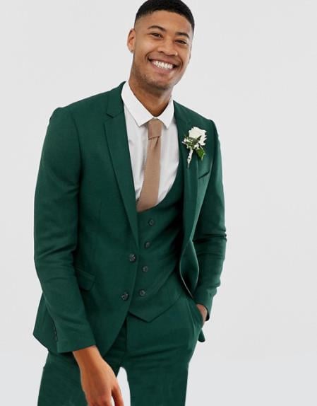 Men's Emerald Green - Hunter Green Cuff Link Skinny Fit Suit