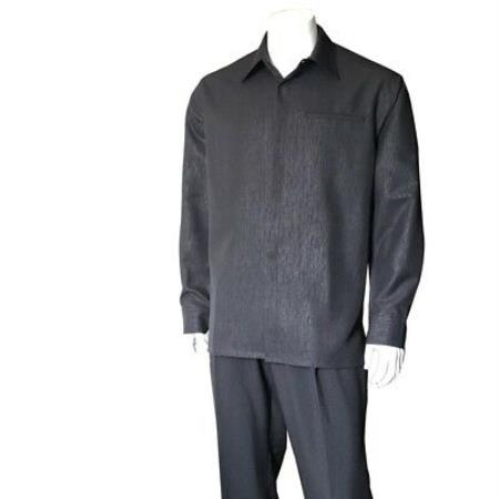 Men's Plain Long Sleeve Casual Walking Black Suit