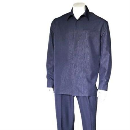 Men's Plain Long Sleeve Casual Walking Blue Suit