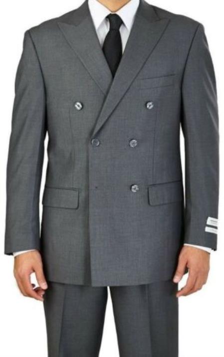 Men's Grey Double Breasted Suits 6 Button Classic Fit Suit