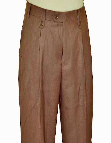 Product#P6046 Luggage Brown Wide Leg Slacks With Custom Button Tabs / Flapped Pockets