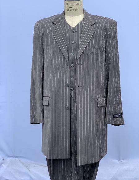 Men's Bold Chalk Stripe Grey Pinstripe Zoot Suit