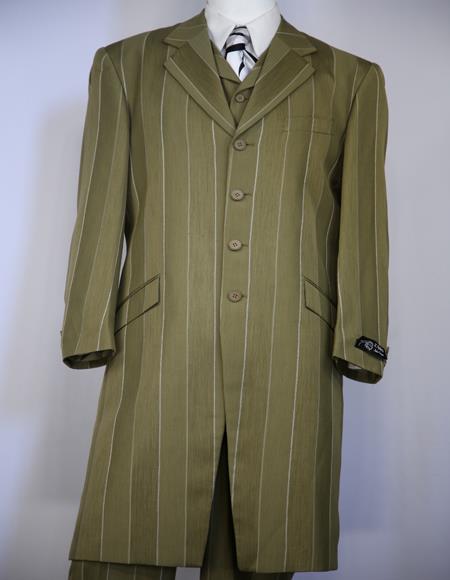 Men's Olive Green Stripe ~ Pinstripe Vested Zoot Suit