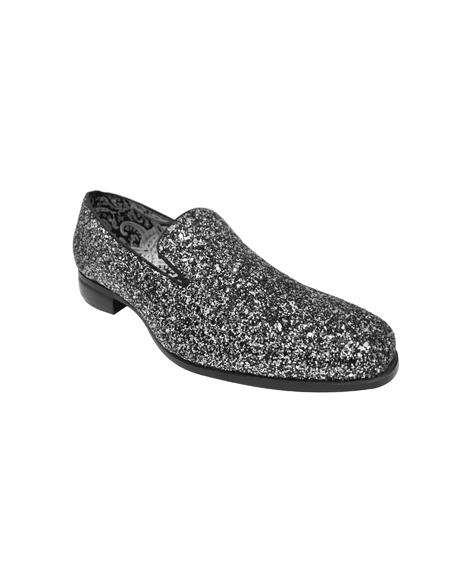 Men's Slip On Shiny Fashionable Black ~ White Shoe