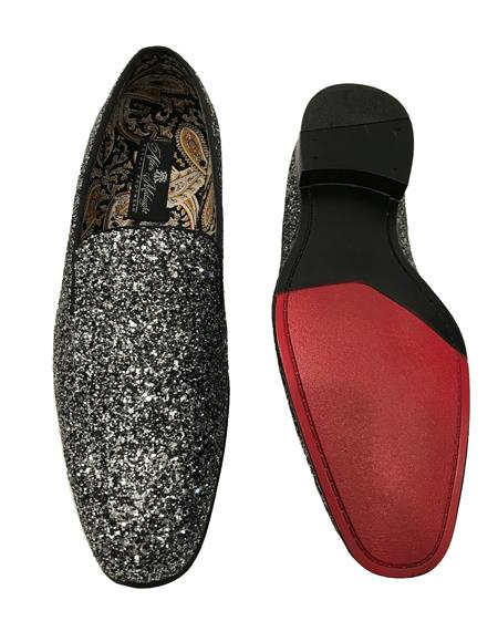 Men's Slip On Shiny Fashionable Black ~ White Shoe