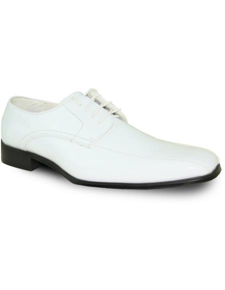 Men Dress Oxford Shoes Perfect for Men Lace-Up Closure for Men's Prom Shoe & Wedding White Patent - Men's Shiny Shoe