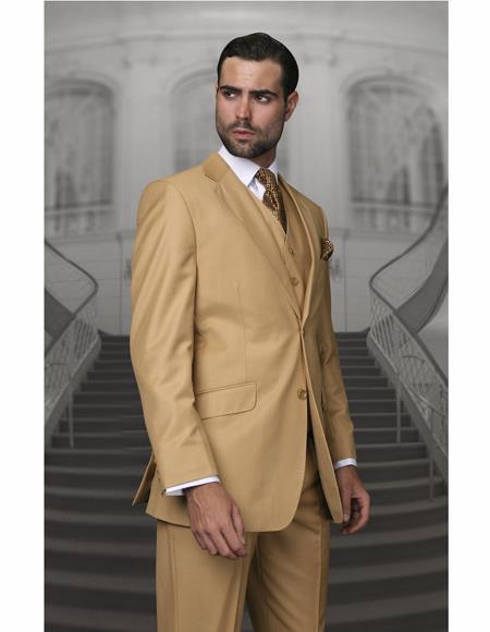 Camel ~ Gold Color Wool Suit Side Vented Regular Fit 