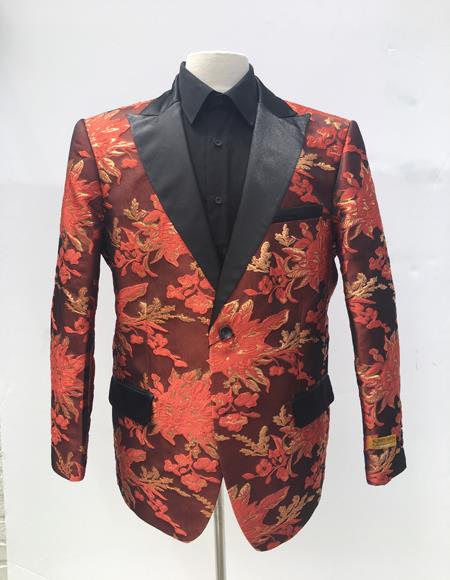 Style#-B6362 Men's Red and Gold One Chest Pocket One Button Blazer