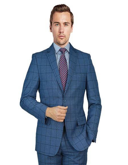 Bertolini Silk & Wool Fabric Suit Blue Birdseye Windowpane- High End Suits - High Quality Suits