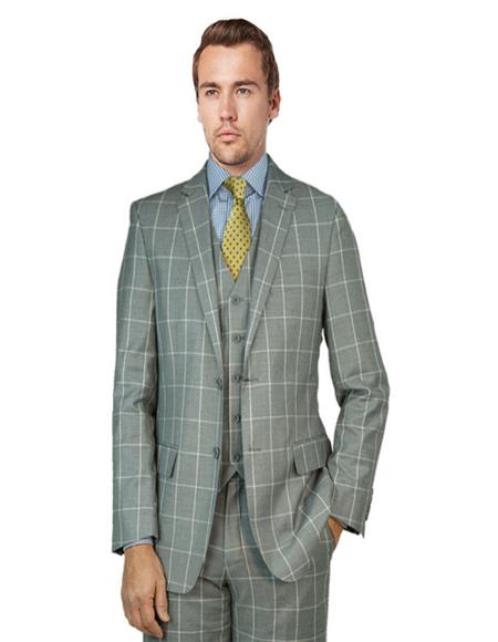 Bertolini Silk & Wool Fabric Suit Gray Windowpane- High End Suits - High Quality Suits