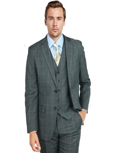 Bertolini Silk & Fabric Suit Charcoal Dark Navy Windowpane- High End Suits - High Quality Suits
