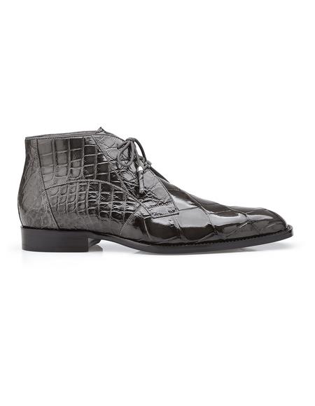 Mens Crocodile Boots - Ankle Boot Authentic Genuine Skin Italian Men's Gray Alligator Dress Boots Stefano