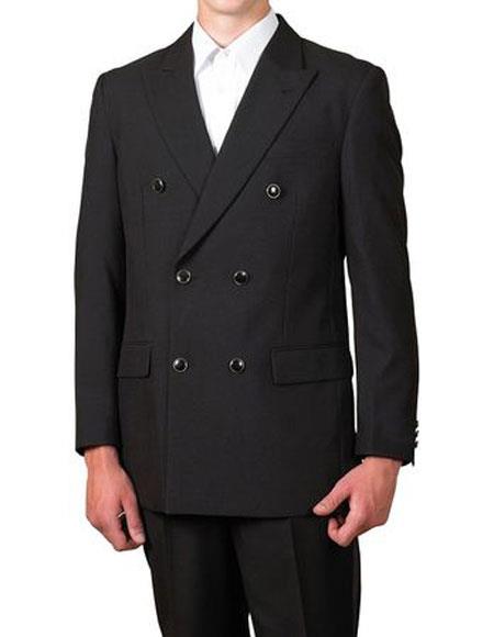 Men's Lucci Suit Double Breasted Black Peak Lapel