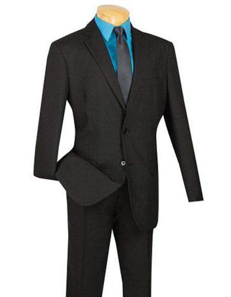 Men's Black Three Button Poly Poplin Fabric Pleated Pants Suit