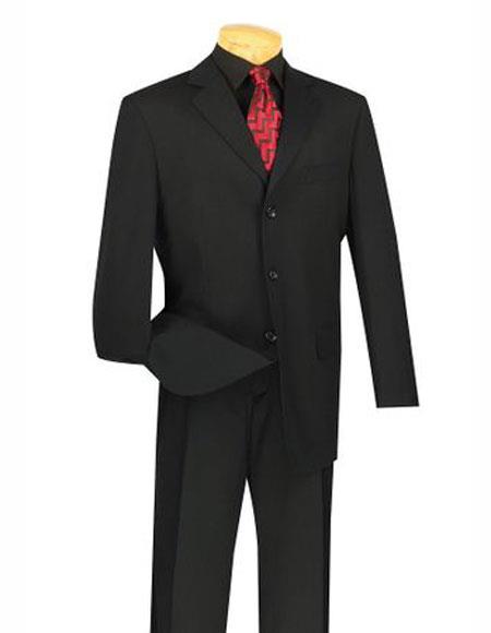 Men's Black Three Button Pleated Pants Suit