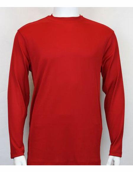 Red Long Sleeve Mock Neck Shirts For Men's 