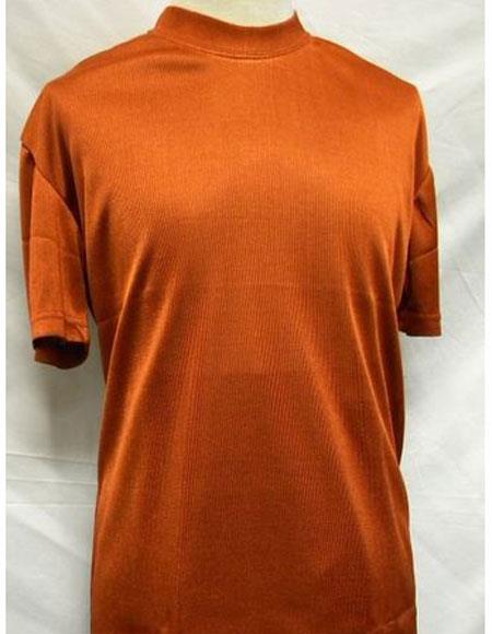 Short Sleeve  Rust Mock Neck Shirts For Mens