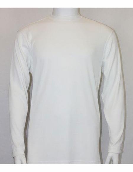 Men's White Long Sleeve Poly Microfiber Mock Neck Shirts