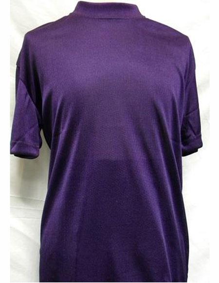 Purple Fabric Mock Neck Shirts For Men's 