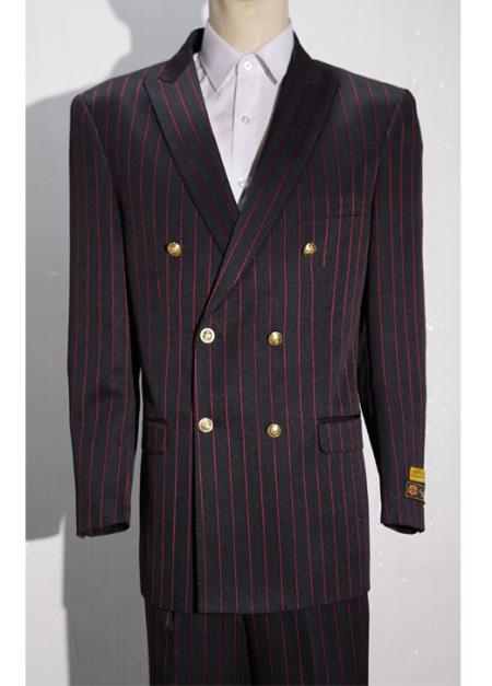 Black ~ Red Men's Pinstripe Men's Double Breasted Suits Jacket