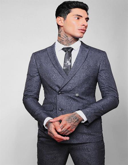 Double Breasted Suits Slim Fit Wool Suit 4 Buttons Style 2020 New Formal Style