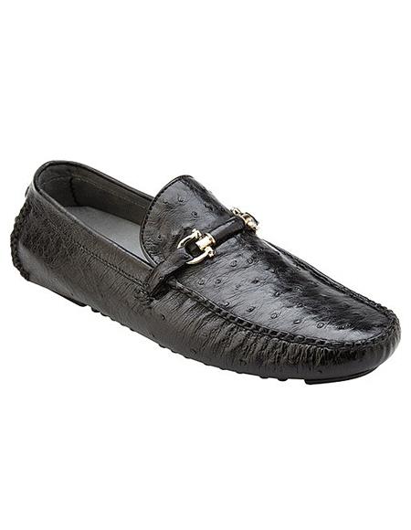 Authentic Genuine Skin Italian , Ostrich, Classic Casual Driver's Shoe, Style: 50V - Black