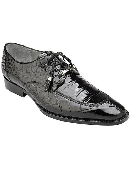 Authentic Genuine Skin Italian Lorenzo, Split-toed Alligator Derby Shoes, Style: B01 - Black