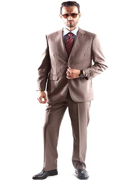 Brand: Caravelli Collezione Suit - Caravelli Suit - Caravelli italy Men's Two Button Dress Suit Light Brown
