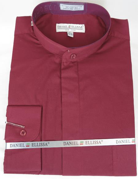 Daniel Ellissa Men's French Cuff Shirt Burgundy