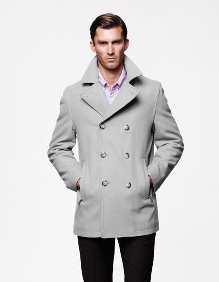 Men's Light Grey Six Button Double Breasted Cheap Priced Mens Wool Peacoat Jacket