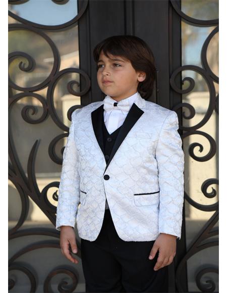  White Textured Pattern Wool Blend Suit For Mens
