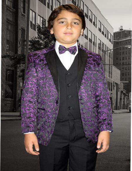 Men's Purple Textured Pattern Tuxedo