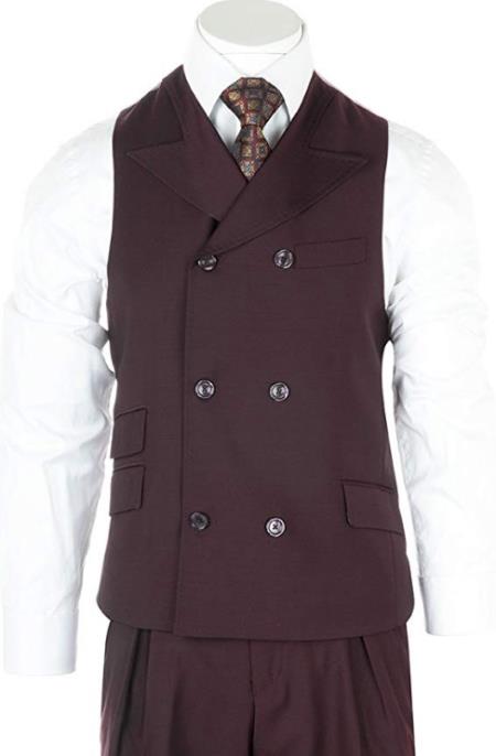 Men's Burgundy Casual Double Breasted Wool Fabric Suit