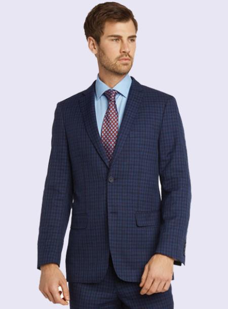 Bertolini Silk & Wool Fabric Men’s Suit-Blue Check- High End Suits - High Quality Suits