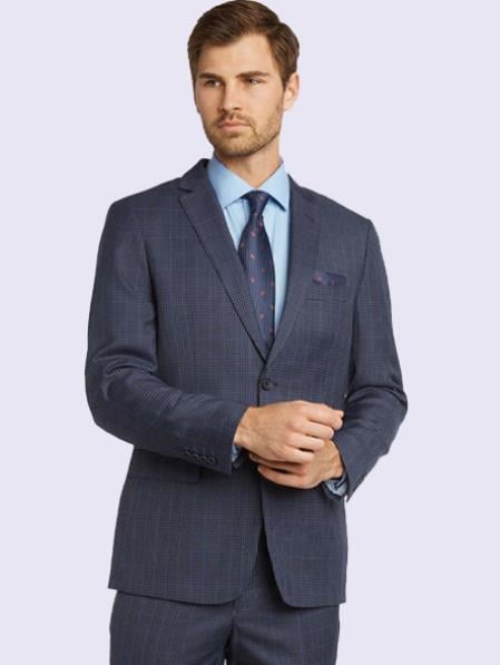$300 Bertolini Navy Blue Pinstriped Classic Fit Two Button Wool blend Suit